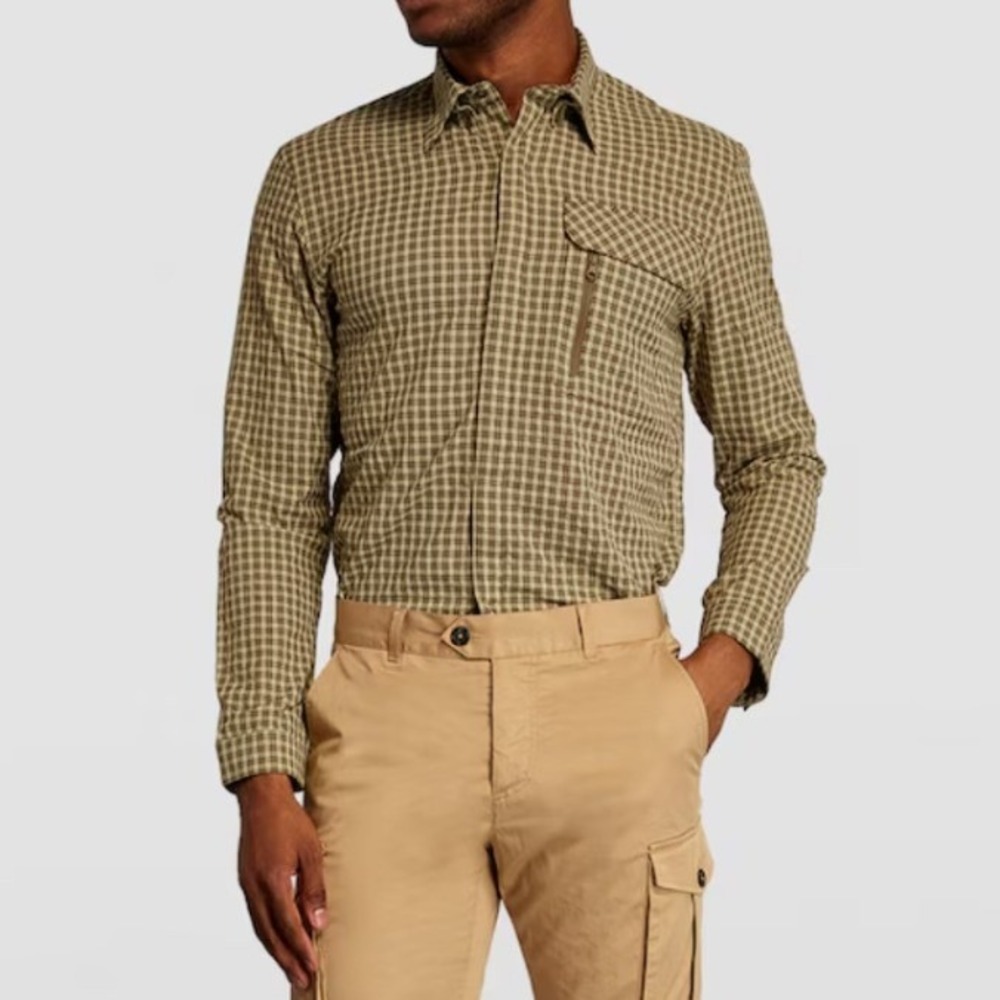 Beretta‎ Men's Olive Green Plaid Long Sleeve Button Up Shirt Size Large